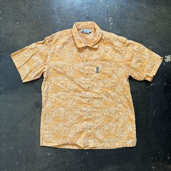 Columbia Orange Button Up Shirt Floral Print Mens Size Large Outdoors - Picture 1 of 7